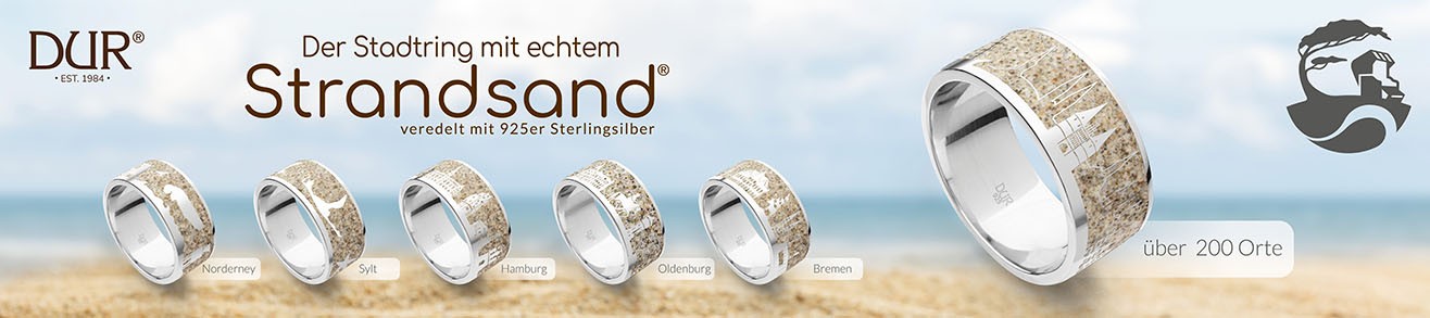 Der Stadtring mit echtem Strandsand: veredelt mit 925er Sterlingsilber. DUR Schmuck.