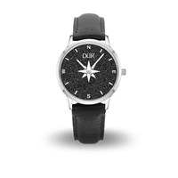 DUR Uhr 40er "Kompass 2.0" Lavasand, Lederband schwarz