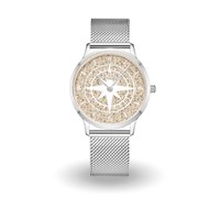 DUR Uhr 36er "Kompass" Strandsand,matt, Mesh Band Edelstahl