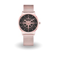 DUR Uhr 36er "Kompass 1" PVD beschichtet, Lavasand, Mesh Band Edelstahl, rose goldfarben