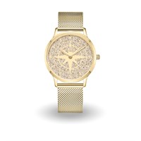 DUR Uhr 36er "Kompass 1" Strandsand,PVD beschichtet, Mesh Band Edelstahl, goldfarben