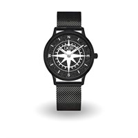 DUR Uhr 36er "Kompass 1" Lavasand, PVD beschichtet, Mesh Band Edelstahl, schwarz