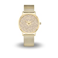 DUR Uhr 40er "Kompass 2" Strandsand,PVD beschichtet, Mesh Band Edelstahl, goldfarben