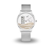 DUR Uhr 40er "Pilsumer Leuchtturm" Strandsand, Mesh Band Edelstahl