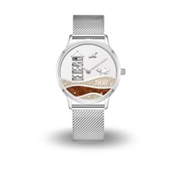 DUR Uhr 40er "Pilsumer Leuchtturm" Strandsand/Bernsteinsand, Mesh Band Edelstahl