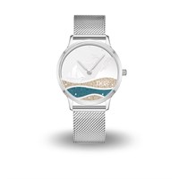 DUR Uhr 36er "Göhren" Strandsand/blauer Steinsand, Mesh Band Edelstahl