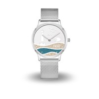 DUR Uhr 36er "Carolinensiel" Strandsand/blauer Steinsand, Mesh Band Edelstahl