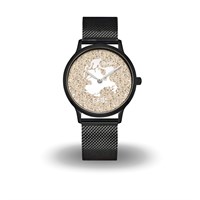 DUR Uhr 36er "Rügen" Strandsand, PVD beschichtet, schwarzes Mesh Band Edelstahl