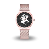 DUR Uhr 36er "Rügen" PVD beschichtet, Lavasand, Mesh Band Edelstahl, rose goldfarben