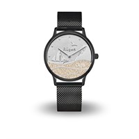 DUR Uhr 36er "Göhren" Strandsand, PVD beschichtet, schwarzes Mesh Band Edelstahl