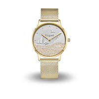 DUR Uhr 36er "Göhren" Strandsand, PVD beschichtet, goldfarbendes Mesh Band Edelstahl
