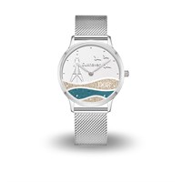 DUR Uhr 36er "Cuxhaven" Strandsand/blauer Steinsand, Mesh Band Edelstahl