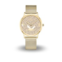36er DUR Uhr "Zingst" Strandsand, PVD beschichtet, Mesh Band Edelstahl, Farbe: gold