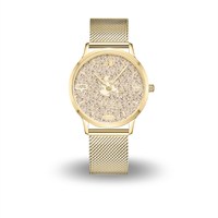 Uhr StrandZeit "Binz" 36 mm  Strandsand,PVD beschichtet, Mesh Band Edelstahl, Farbe: gold
