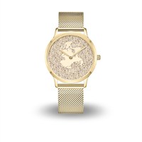 DUR Uhr 36er "Rügen 2.0" Strandsand,PVD beschichtet, Mesh Band Edelstahl, goldfarben
