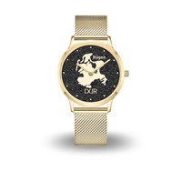 DUR Uhr 36er "Rügen 2.0" Lavasand, PVD beschichtet, Mesh Band Edelstahl, goldfarben