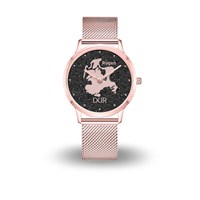 DUR Uhr 36er "Rügen 2.0" PVD beschichtet, Lavasand, Mesh Band Edelstahl, rose goldfarben
