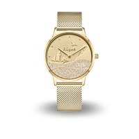 DUR Uhr 36er "Göhren 2.0" Strandsand, PVD beschichtet, goldfarbendes Mesh Band Edelstahl