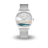 DUR Uhr 36er "Skagen" Strandsand/blauer Steinsand, Mesh Band Edelstahl
