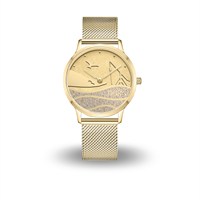 DUR Uhr 36er "Skagen" Strandsand, PVD beschichtet, goldfarbendes Mesh Band Edelstahl