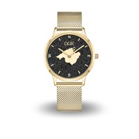 Uhr StrandZeit "Cala Millor" 36 mm PVD beschichtet, Lavasand, Mesh Band Edelstahl, Farbe: gold