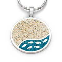 Anhänger 25 mm "Fischschwarm" Strandsand/Steinsand blau