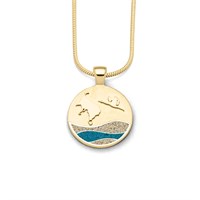 Anhänger Strandwellen "Waren/Müritz" 20 mm Strandsand/blauer Steinsand vergoldet